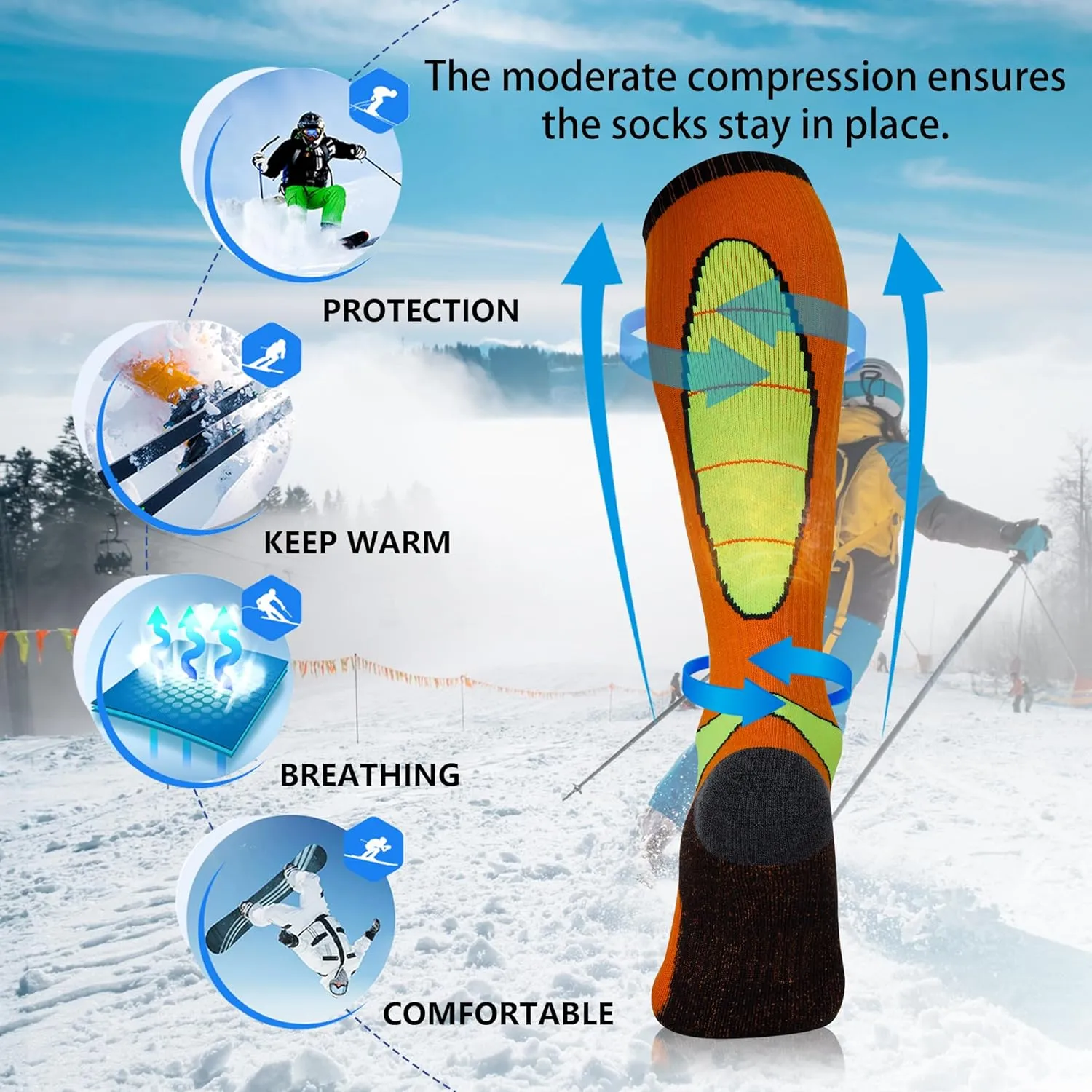 Hylaea Merino Wool Ski Socks, Cold Weather Socks for Snowboarding, Snow, Winter, Thermal Knee-high Warm Socks, Hunting
