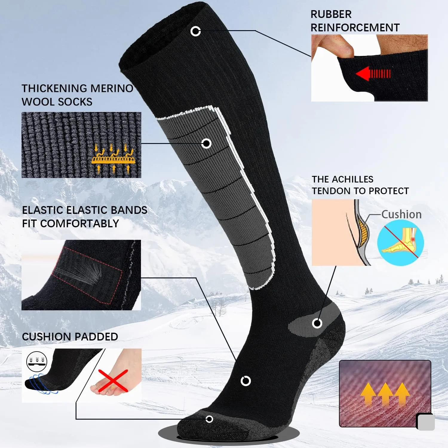 Hylaea Merino Wool Ski Socks, Cold Weather Socks for Snowboarding, Snow, Winter, Thermal Knee-high Warm Socks, Hunting