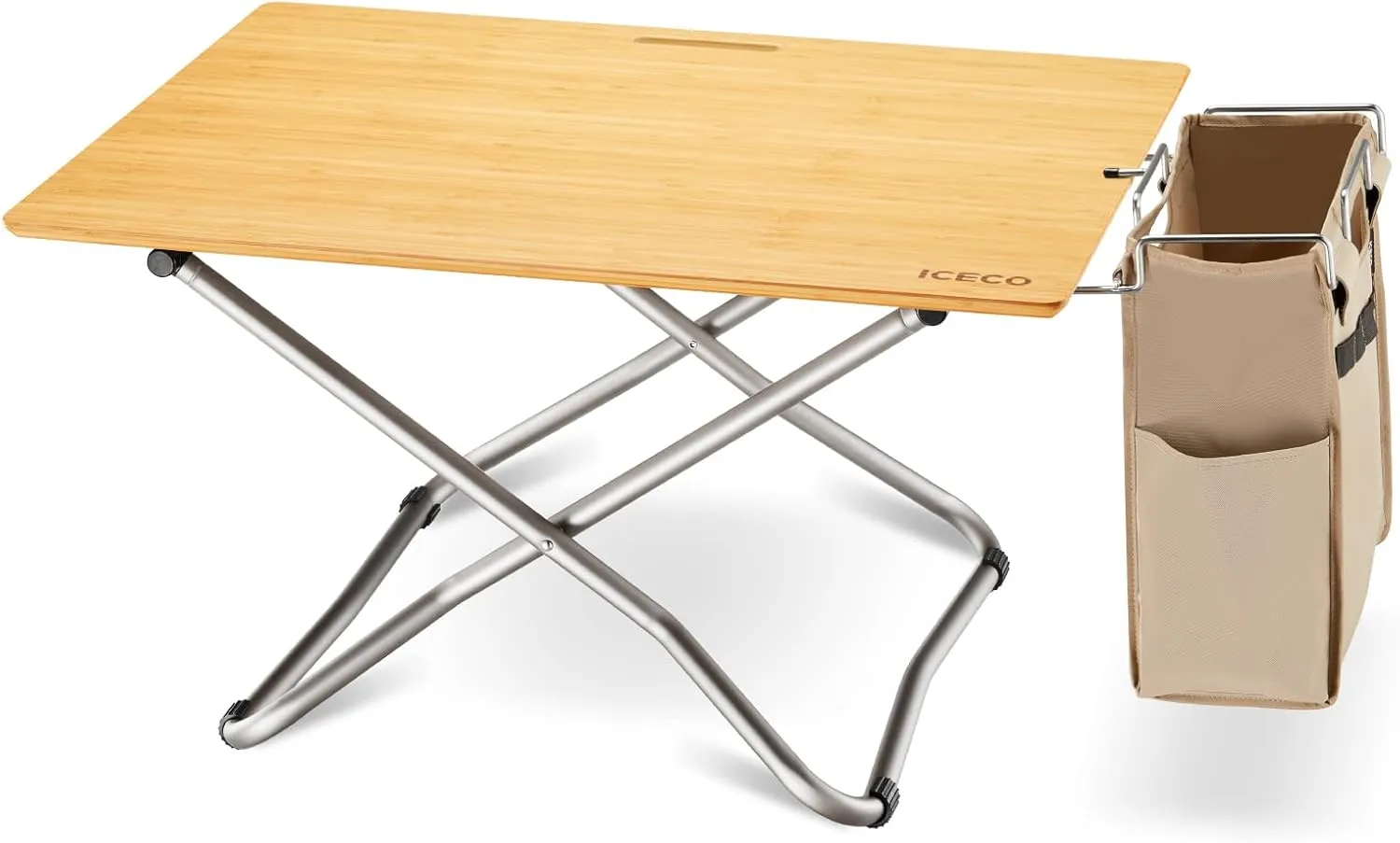 ICECO Bamboo Camping Table with Storage Bag Aluminum Leg Folding Table Portable Small Coffee Table Stable-Struct Design Camp Tables for RV, Travel, Picnic, Beach, Outdoor and Indoor
