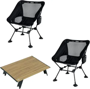 iClimb 1 Mini Folding Table and 2 Anti-Sinking Large Feet Chair Bundle, Ultralight Compact for Couple Outdoor Backpacking Camping Hiking Beach Concert