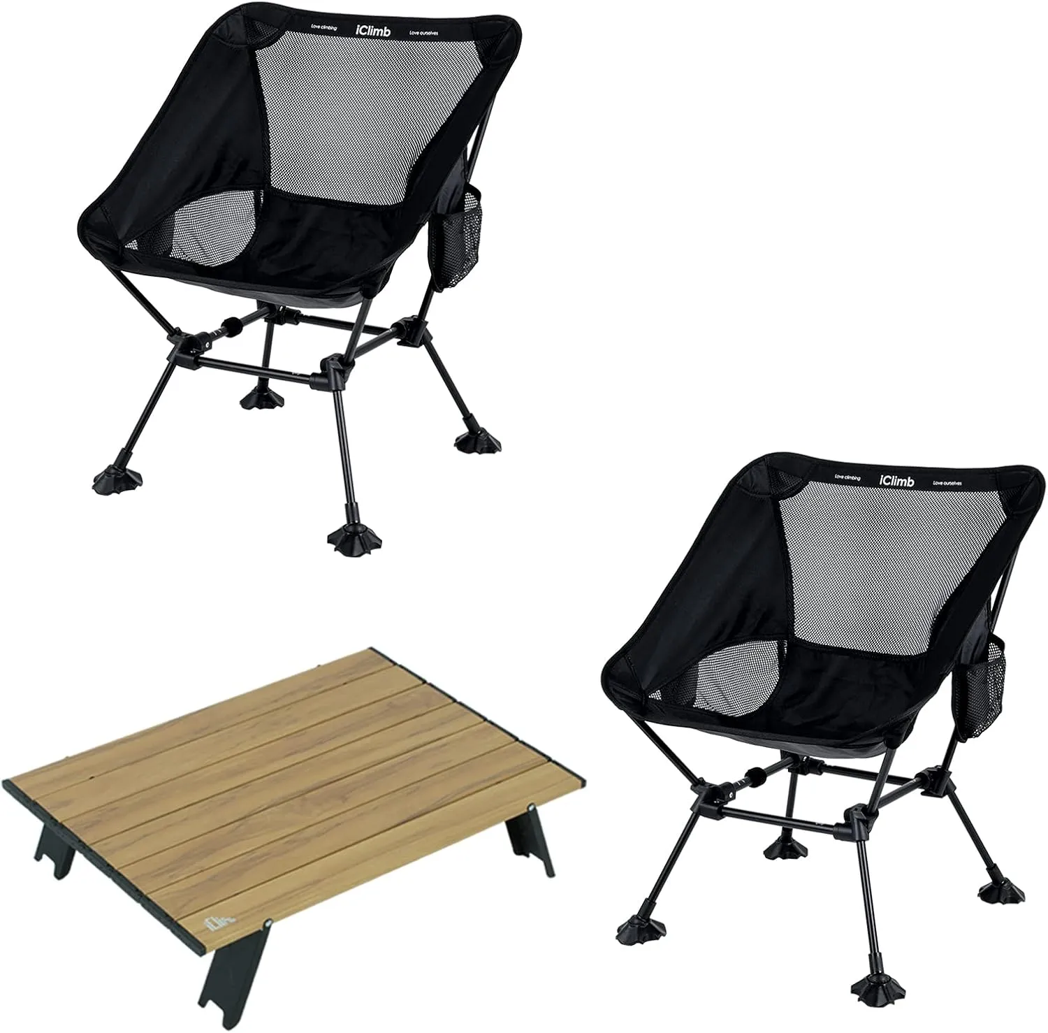 iClimb 1 Mini Folding Table and 2 Anti-Sinking Large Feet Chair Bundle, Ultralight Compact for Couple Outdoor Backpacking Camping Hiking Beach Concert