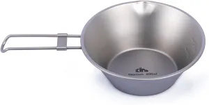 iClimb Titanium Bowl with Foldable Handle Ultralight Compact Portable Flatware Tableware with Bag for Outdoor Camping Backpacking Hiking Travel Picnic