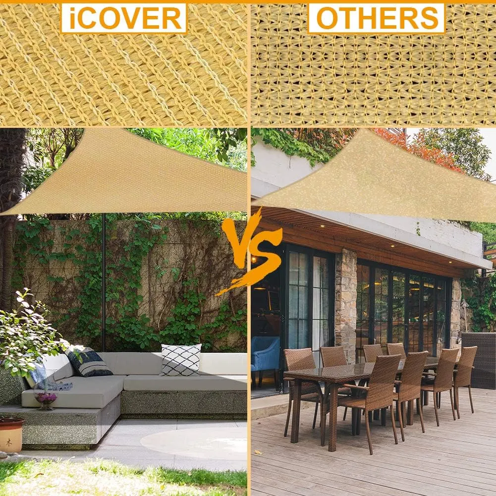 iCOVER Sun Shade Sail Canopy 12'x12'x12', 185GSM Fabric Permeable Pergolas Top Cover, for Outdoor Patio Lawn Garden Backyard Awning, Sand