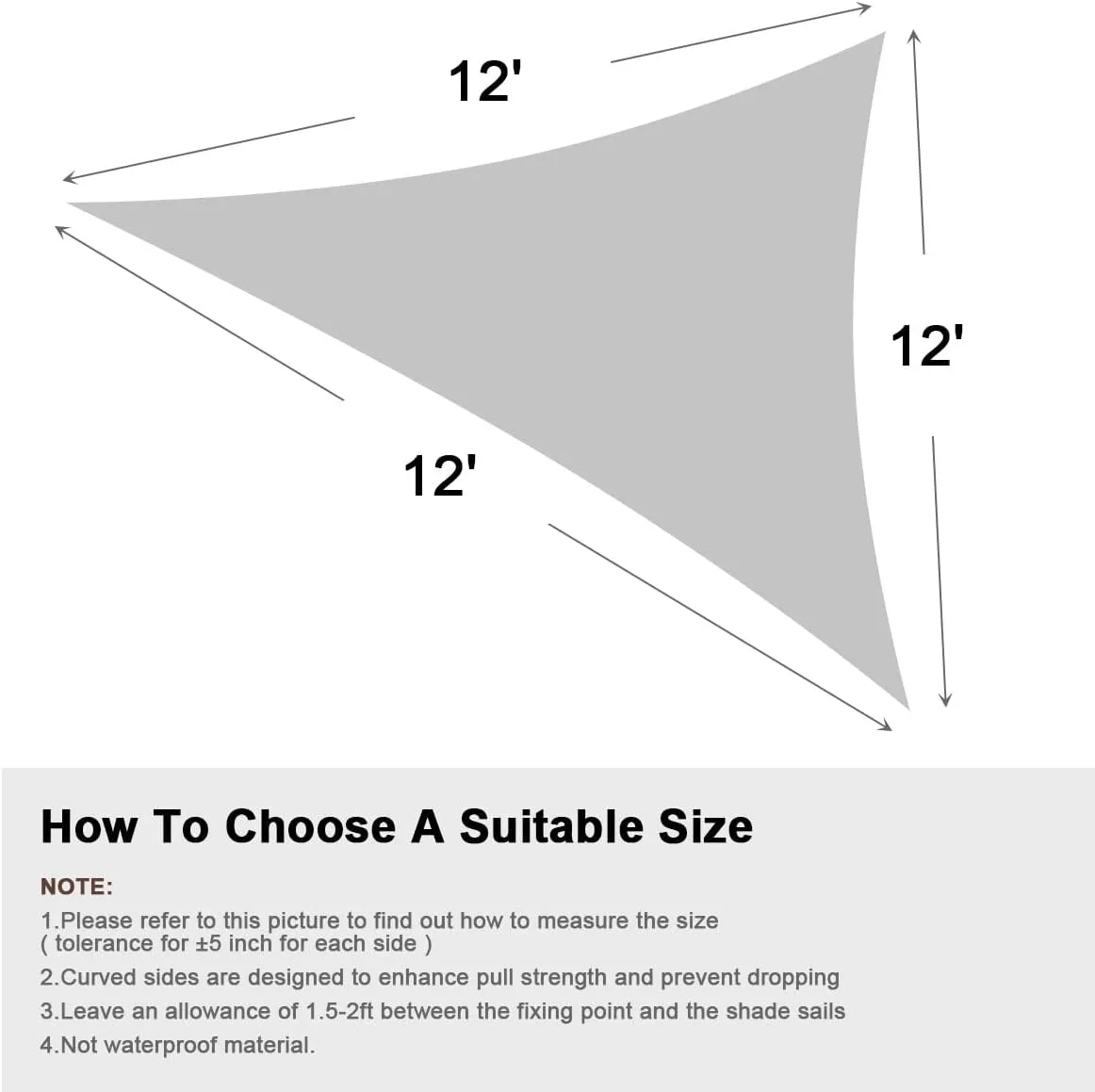 iCOVER Sun Shade Sail Canopy 12'x12'x12', 185GSM Fabric Permeable Pergolas Top Cover, for Outdoor Patio Lawn Garden Backyard Awning, Sand