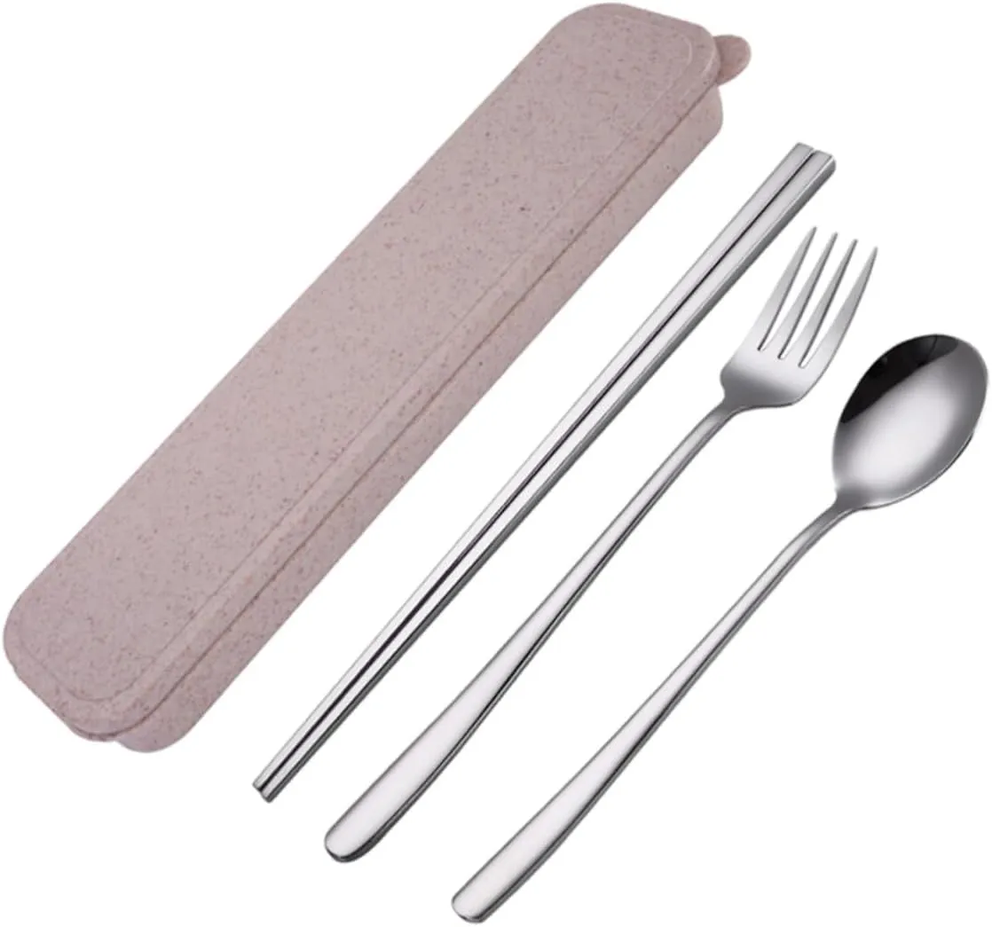 IMIKEYA Stainless Steel Tableware Set Portable Cutlery Kit with Box for Travel Picnic Camping and Daily Use Includes Fork Spoon and Chopsticks Mirror Polished Finish