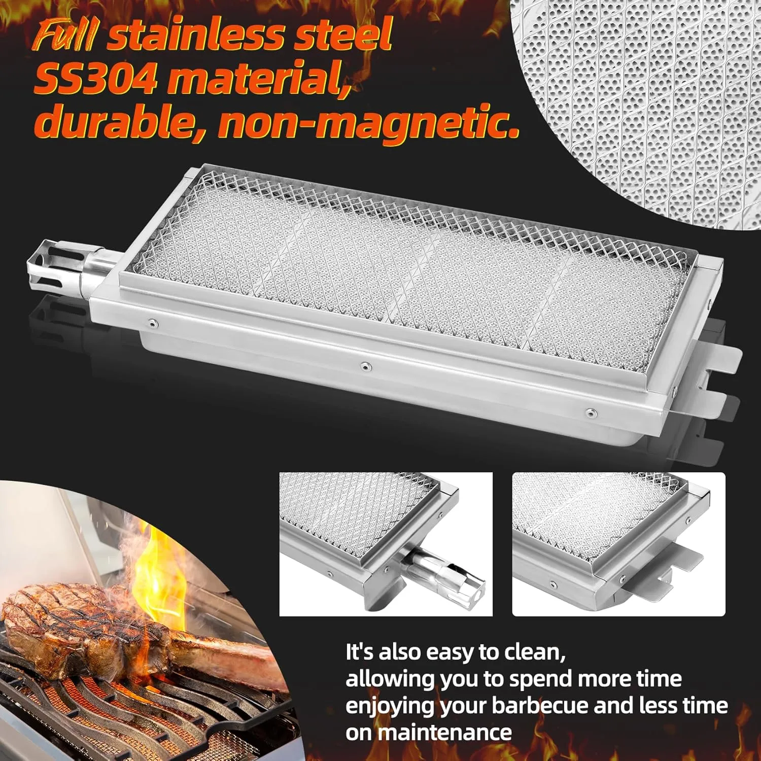 Infrared Searing Grill Burner 20505 Replacement Parts for Bull Angus, Brahma, or Premium 7 Burner Grill, Sear Burner for Bull Grills, Stainless Steel 304, 18000 BTU