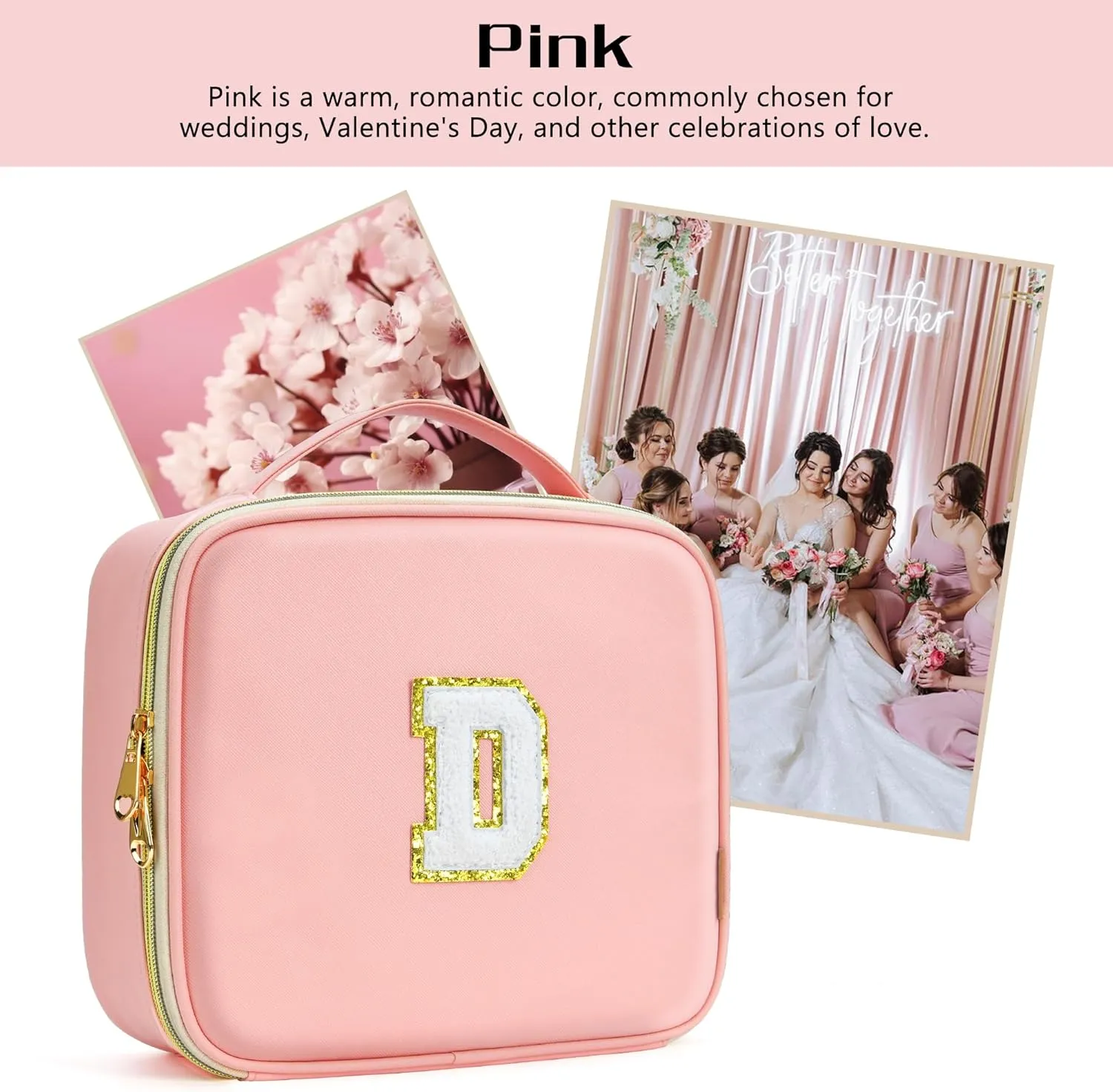 Initials Travel Makeup Case Birthday Mothers Day Gifts for Women, Personalized Makeup Cosmetic Train Case Organizer with Adjustable Dividers, Makeup Organizer Bag for Make up Brushes, Pink, G.