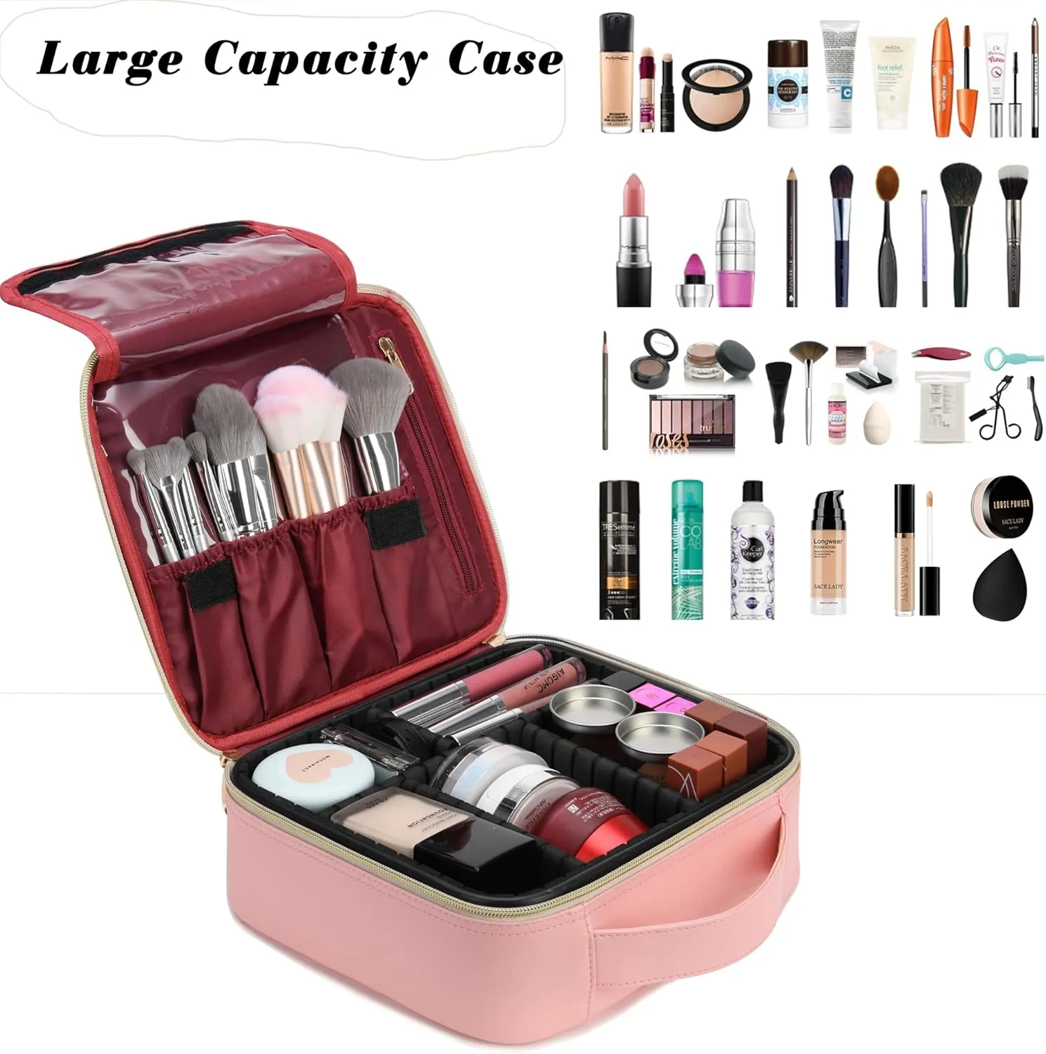 Initials Travel Makeup Case Birthday Mothers Day Gifts for Women, Personalized Makeup Cosmetic Train Case Organizer with Adjustable Dividers, Makeup Organizer Bag for Make up Brushes, Pink, G.