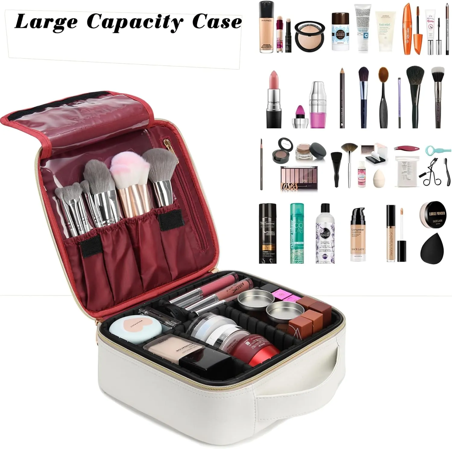 Initials Travel Makeup Train Case Birthday Mothers Day Gifts for Women, Personalized Makeup Cosmetic Case Organizer with Adjustable Dividers, Makeup Organizer Bag for Make up Brushes, Beige, F.