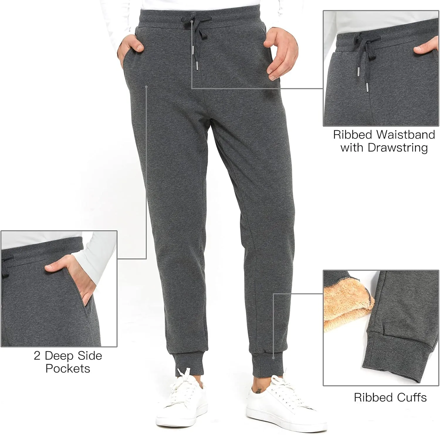 Inno Men's 30" 32" 34" 36" 38" Sherpa Fleece Lined Jogger Pants Warm Sweatpants Thermal Winter Athletic Lounge Short Tall