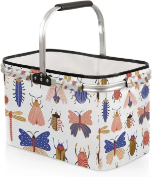 Insect Specimens Collapsible Market Basket Reusable Portable Shopping Basket Heavy Duty Camping Grocery Bag with Handle Folding Picnic Basket for Travel Shopping Camping Beach Car