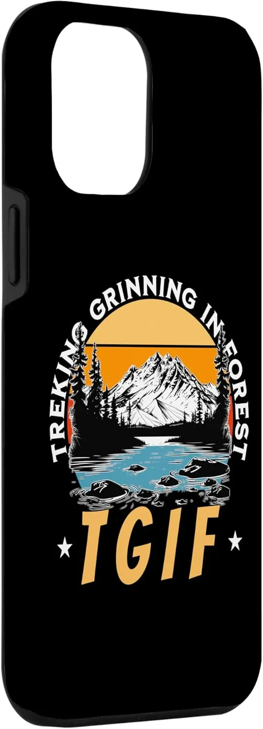 iPhone 15 Plus Trekking Grinning In Forest TGIF Retro Sunset Funny Hiking Case