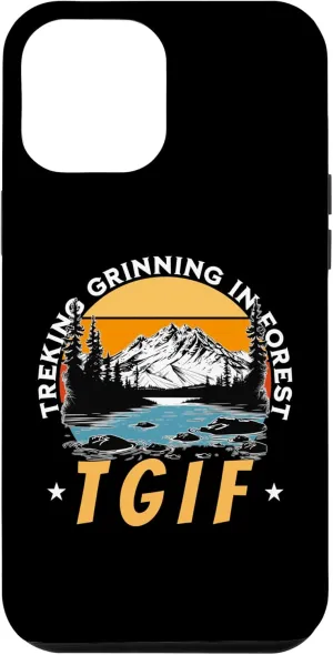 iPhone 15 Plus Trekking Grinning In Forest TGIF Retro Sunset Funny Hiking Case