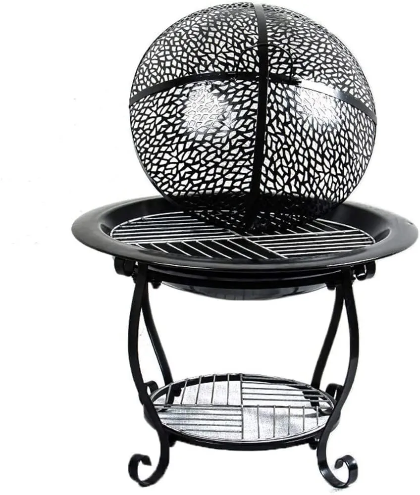 Iron Barbecue Stove for Cooking Food Multifunctional, Camping Fire Pit Campfire, Charcoal Garden Decor Wood Heating with Grilling Mesh, L1