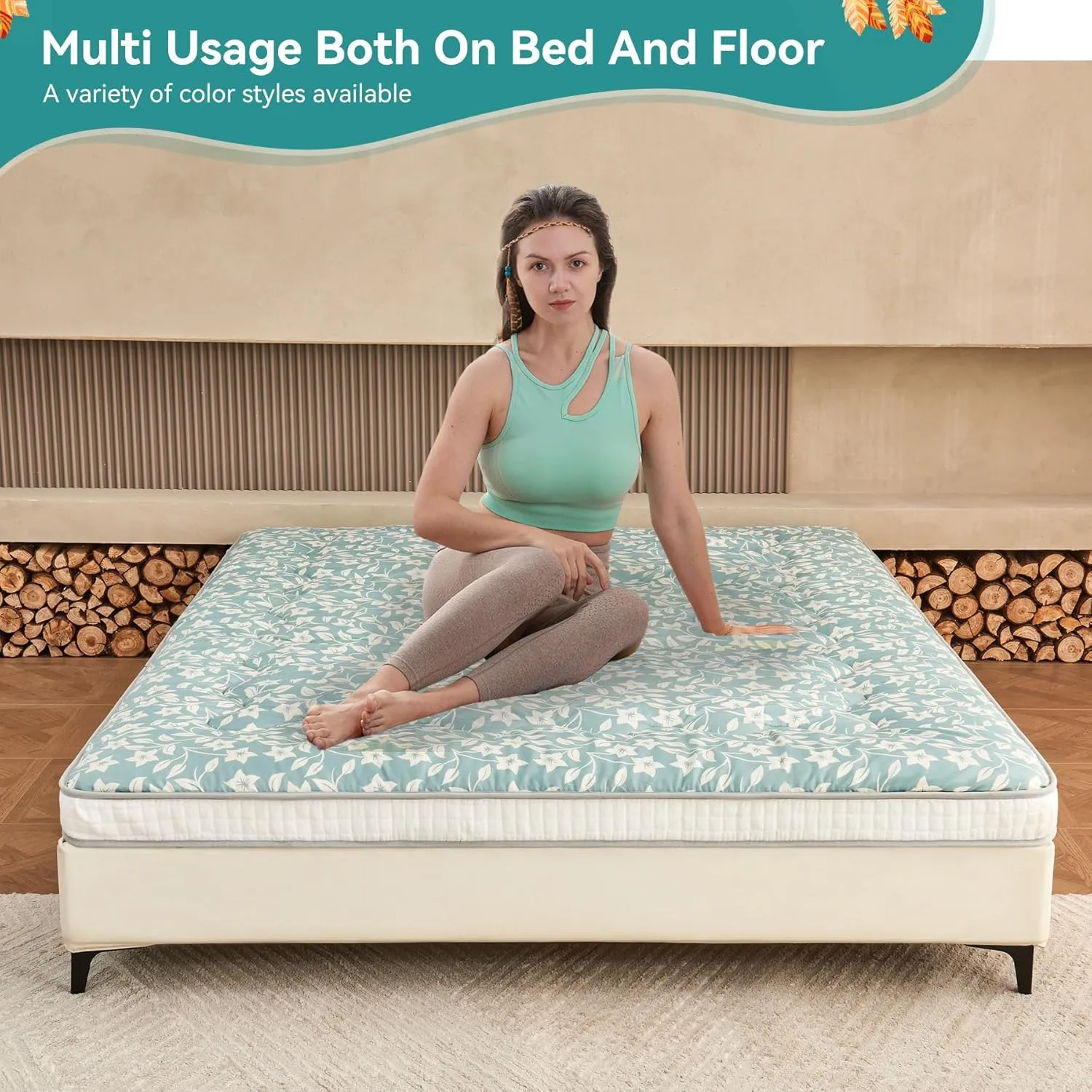 Japanese Floor Futon Mattress Extra Thick Folding Roll Up Bed Topper Mat for Guest,Lounger and Tavel