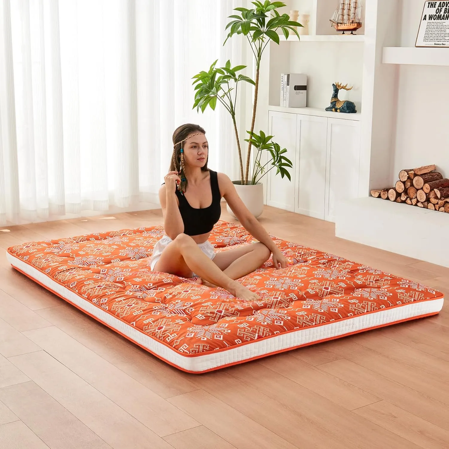 Japanese Floor Futon Mattress Extra Thick Folding Roll Up Bed Topper Mat for Guest,Lounger and Tavel