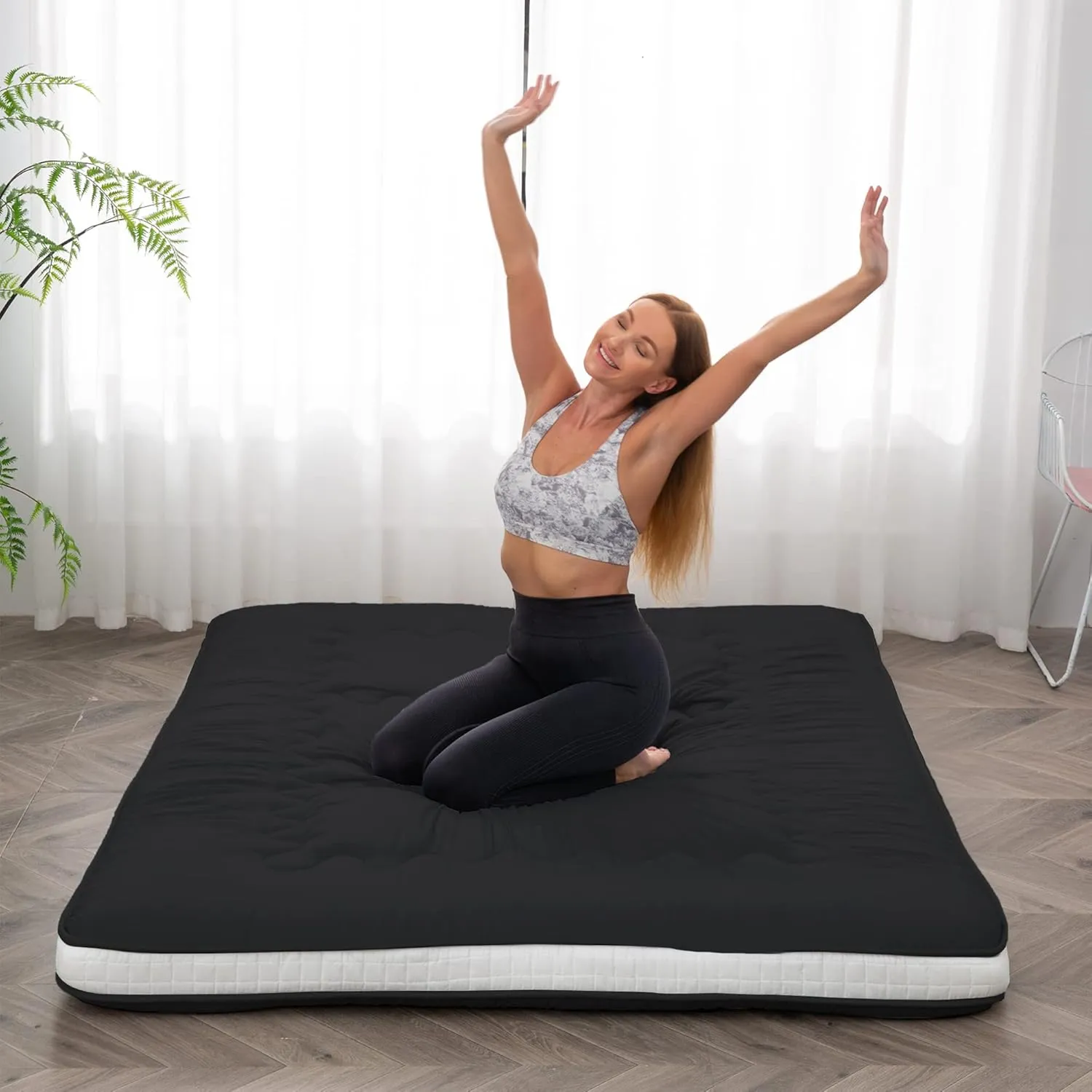 Japanese Floor Futon Mattress Extra Thick Folding Roll Up Bed Topper Mat for Guest,Lounger and Tavel