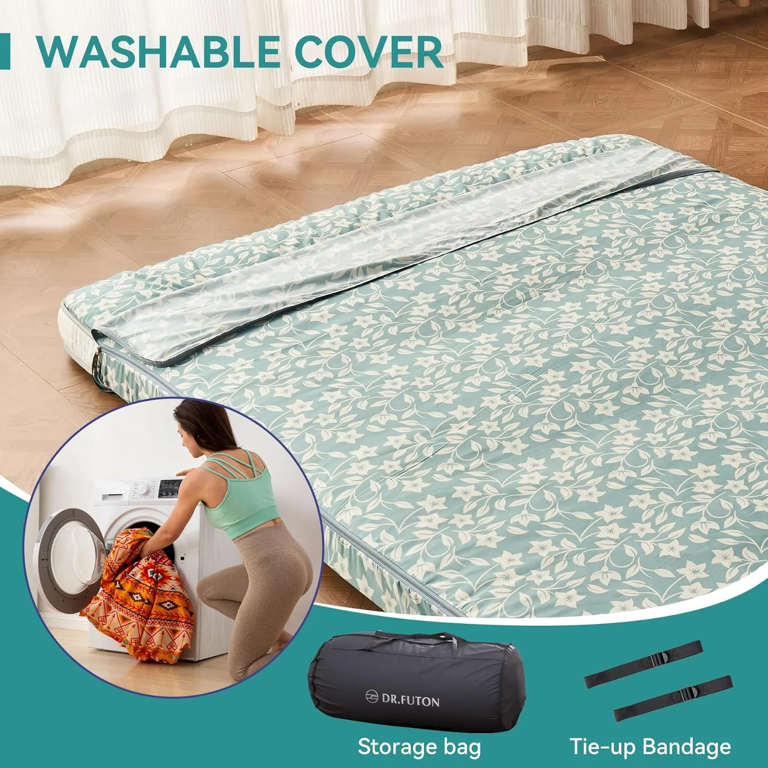 Japanese Floor Futon Mattress Extra Thick Folding Roll Up Bed Topper Mat for Guest,Lounger and Tavel