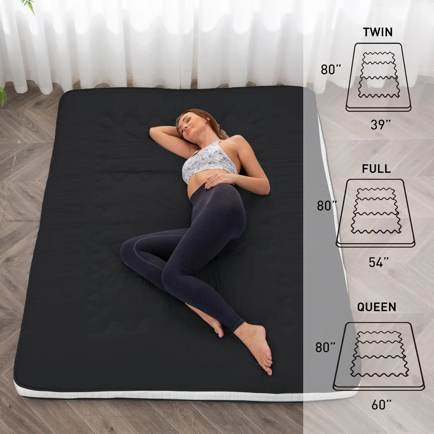 Japanese Floor Futon Mattress Extra Thick Folding Roll Up Bed Topper Mat for Guest,Lounger and Tavel