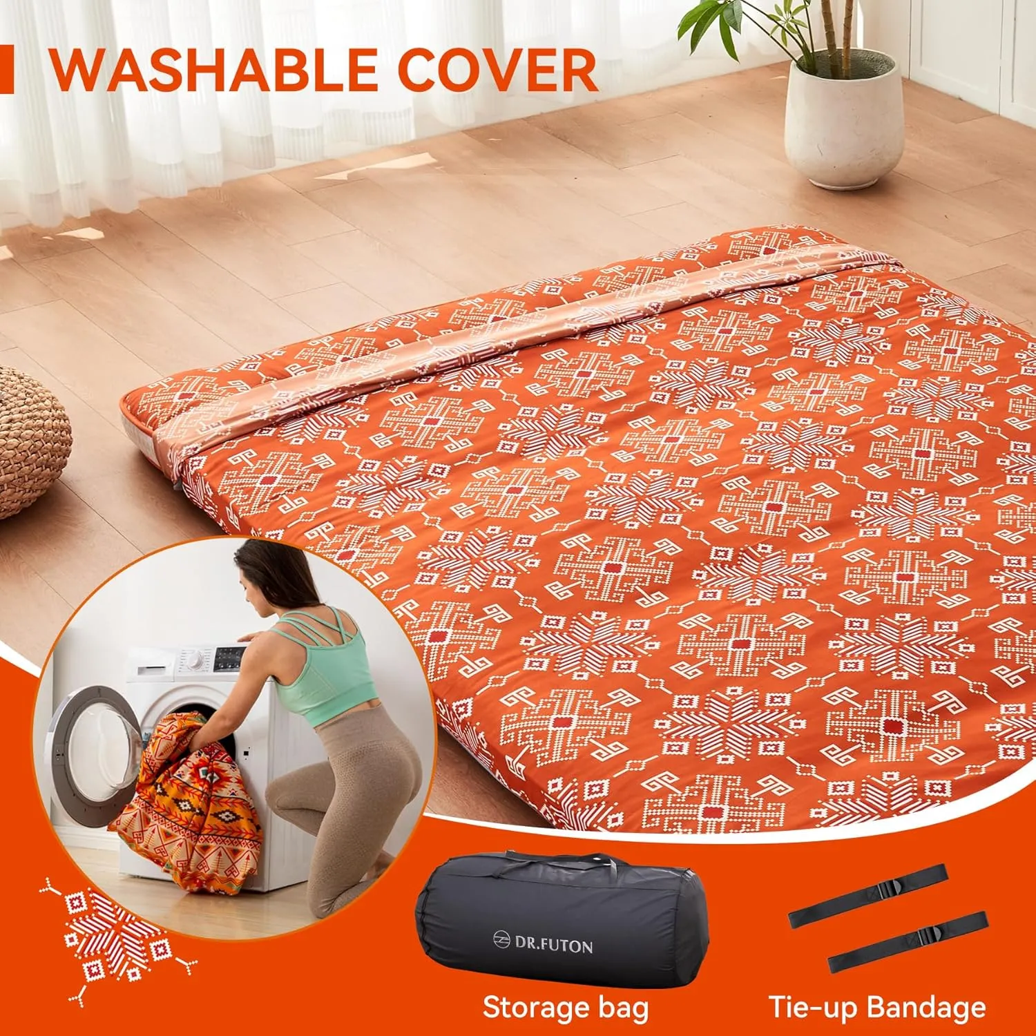Japanese Floor Futon Mattress Extra Thick Folding Roll Up Bed Topper Mat for Guest,Lounger and Tavel