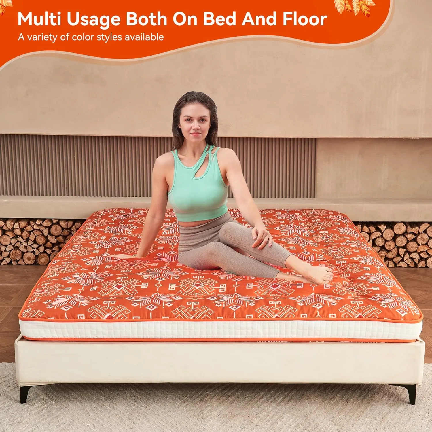Japanese Floor Futon Mattress Extra Thick Folding Roll Up Bed Topper Mat for Guest,Lounger and Tavel