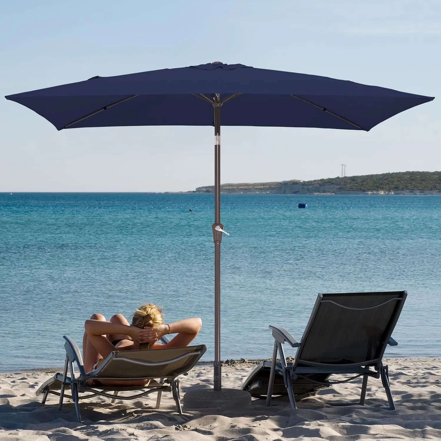 JEAREY 6.5x10 ft Rectangular Patio Umbrellas Outdoor Market Umbrella with Push Button Tilt and Crank, Rectangle Table Umbrella 6 Sturdy Ribs UV Protection for Poolside Garden Backyard Deck,Navy