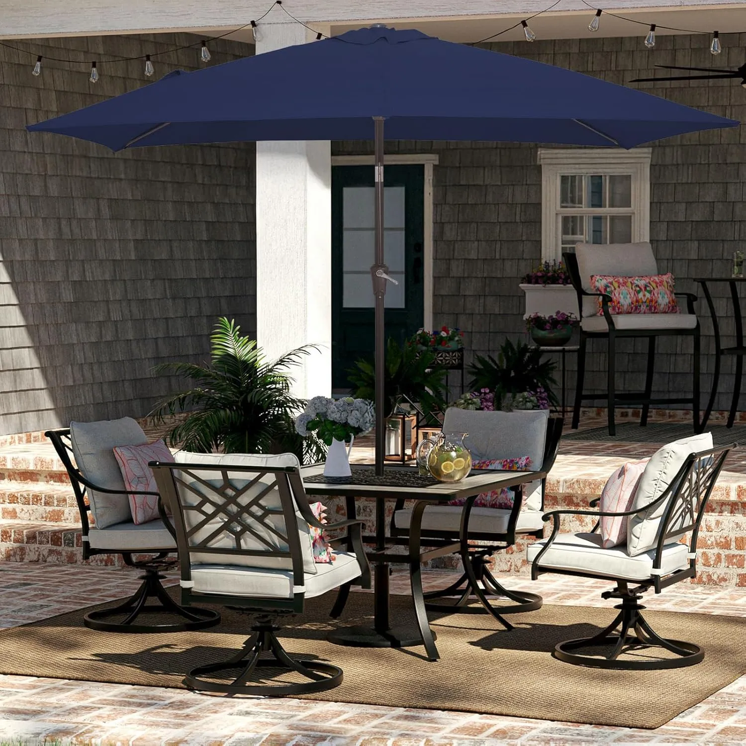 JEAREY 6.5x10 ft Rectangular Patio Umbrellas Outdoor Market Umbrella with Push Button Tilt and Crank, Rectangle Table Umbrella 6 Sturdy Ribs UV Protection for Poolside Garden Backyard Deck,Navy