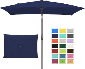 JEAREY 6.5x10 ft Rectangular Patio Umbrellas Outdoor Market Umbrella with Push Button Tilt and Crank, Rectangle Table Umbrella 6 Sturdy Ribs UV Protection for Poolside Garden Backyard Deck,Navy