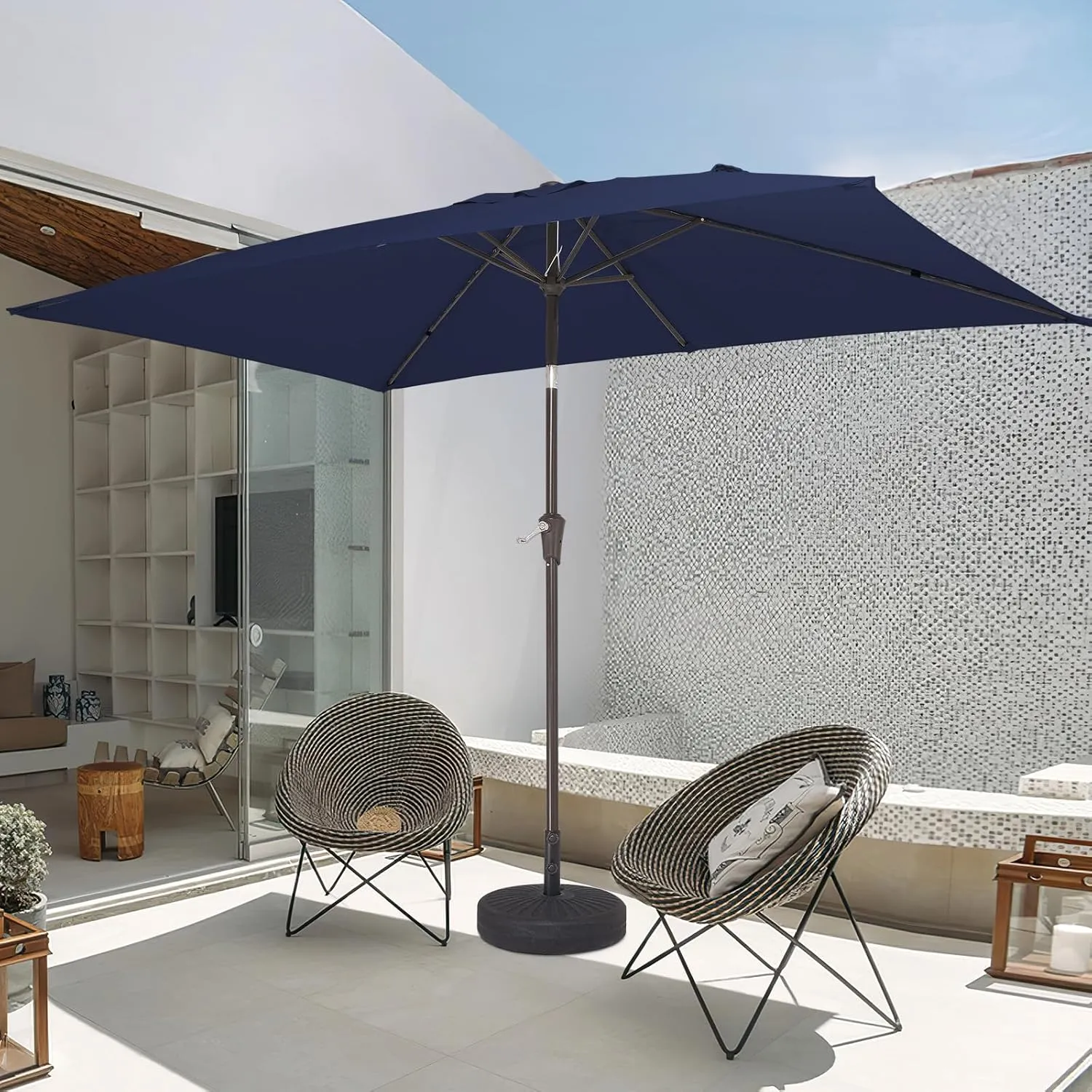 JEAREY 6.5x10 ft Rectangular Patio Umbrellas Outdoor Market Umbrella with Push Button Tilt and Crank, Rectangle Table Umbrella 6 Sturdy Ribs UV Protection for Poolside Garden Backyard Deck,Navy
