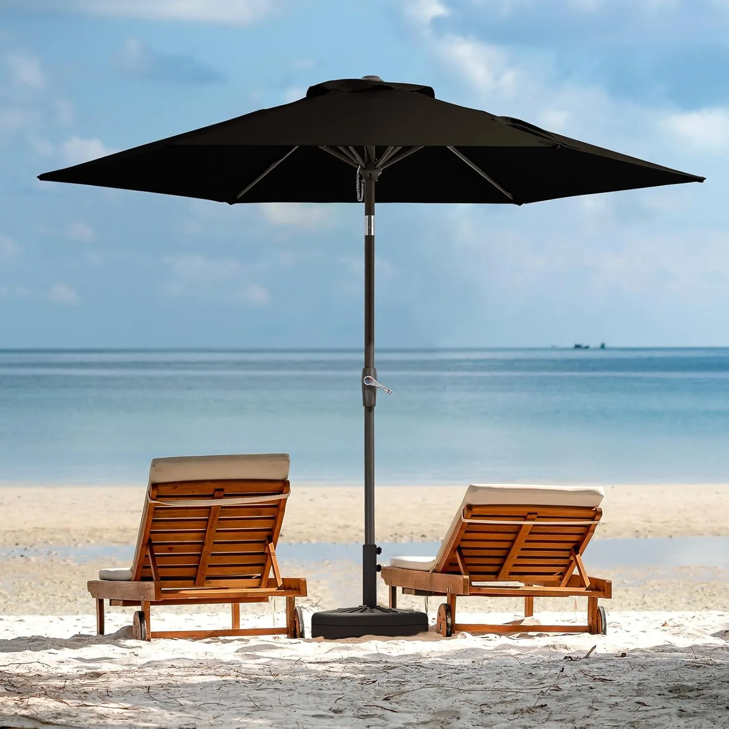 JEAREY 7.5FT Patio Umbrella Market Table Umbrella with 6 Sturdy Ribs, Push Button Tilt/Crank Outdoor Umbrella for Garden, Deck, Backyard, Pool and Beach,Black