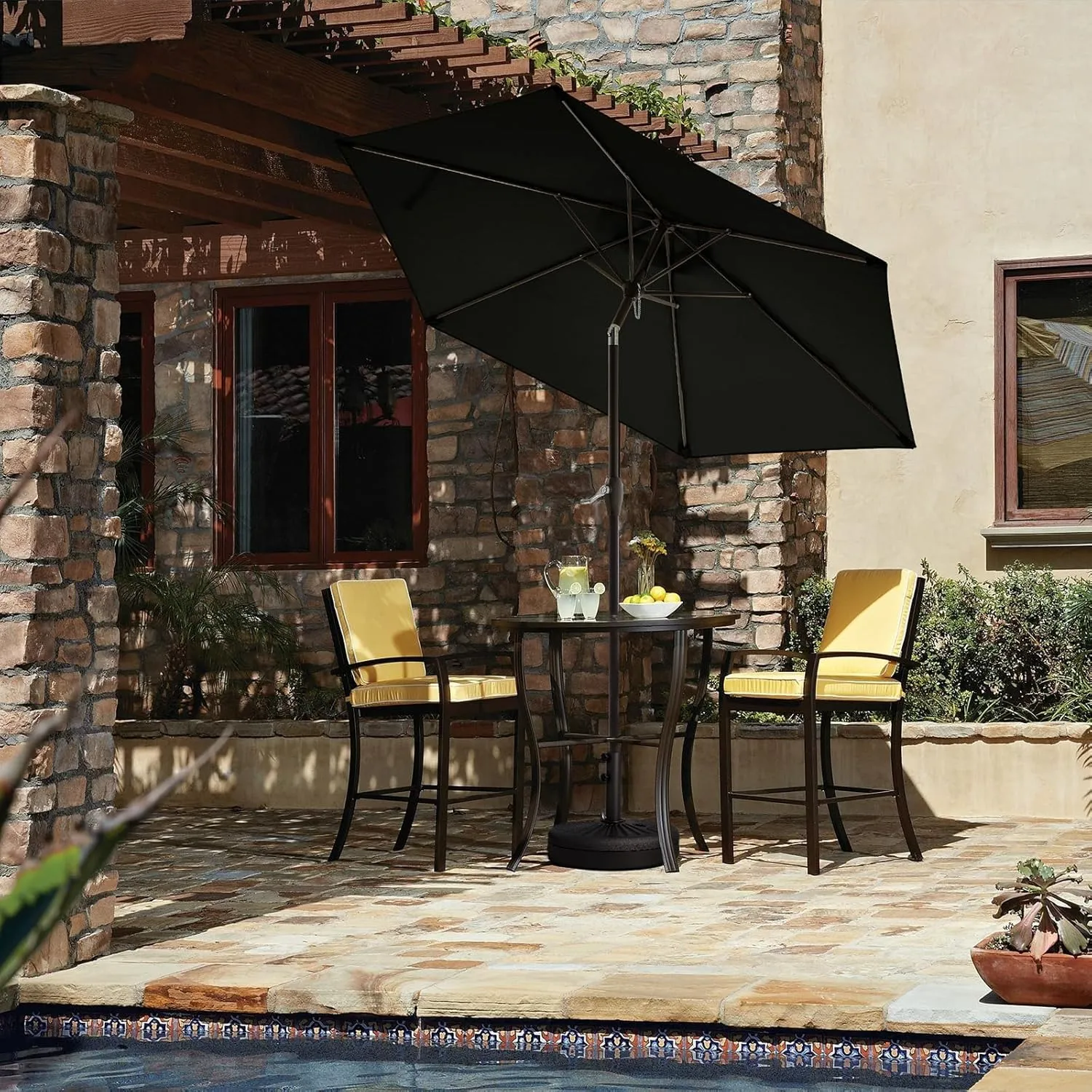 JEAREY 7.5FT Patio Umbrella Market Table Umbrella with 6 Sturdy Ribs, Push Button Tilt/Crank Outdoor Umbrella for Garden, Deck, Backyard, Pool and Beach,Black