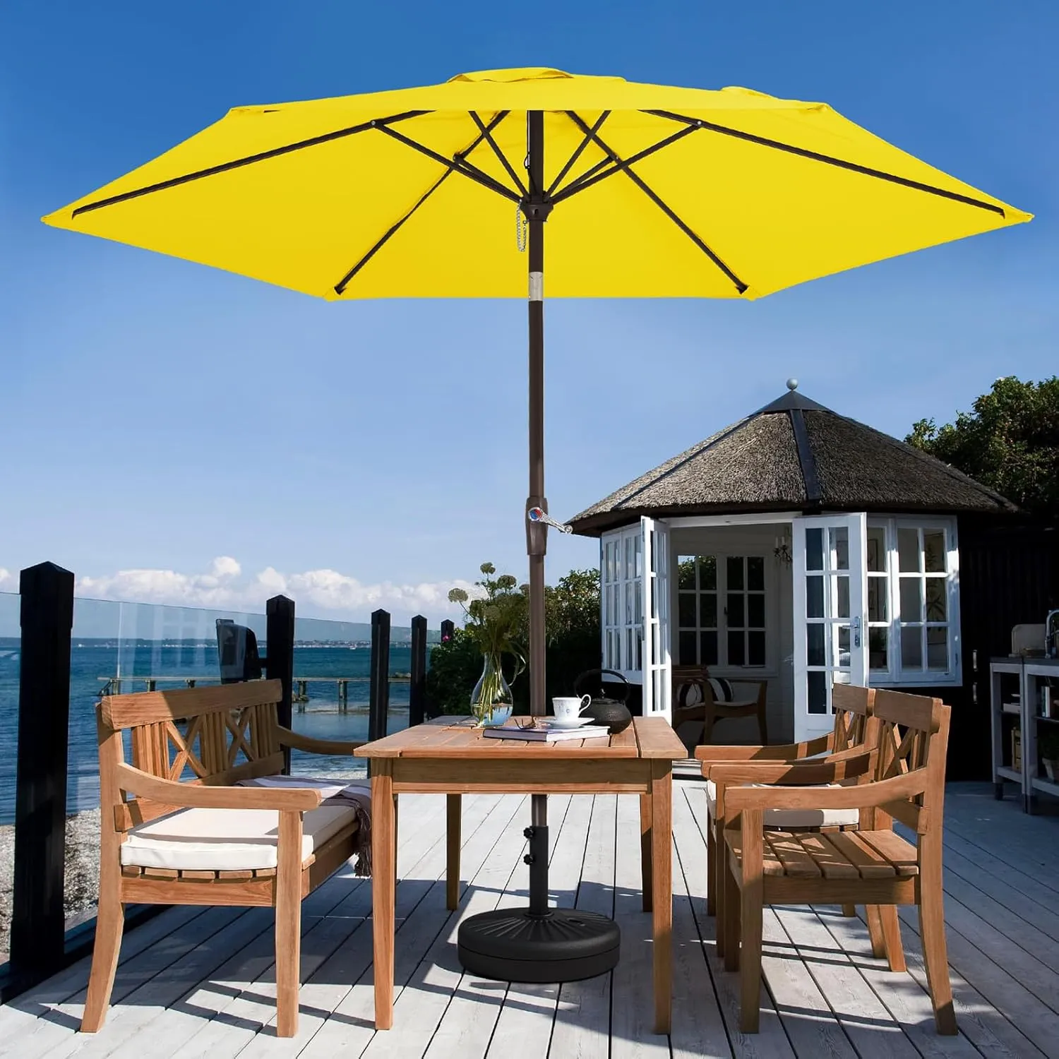 JEAREY 7.5FT Patio Umbrella Market Table Umbrella with 6 Sturdy Ribs, Push Button Tilt/Crank Outdoor Umbrella for Garden, Deck, Backyard, Pool and Beach,Yellow