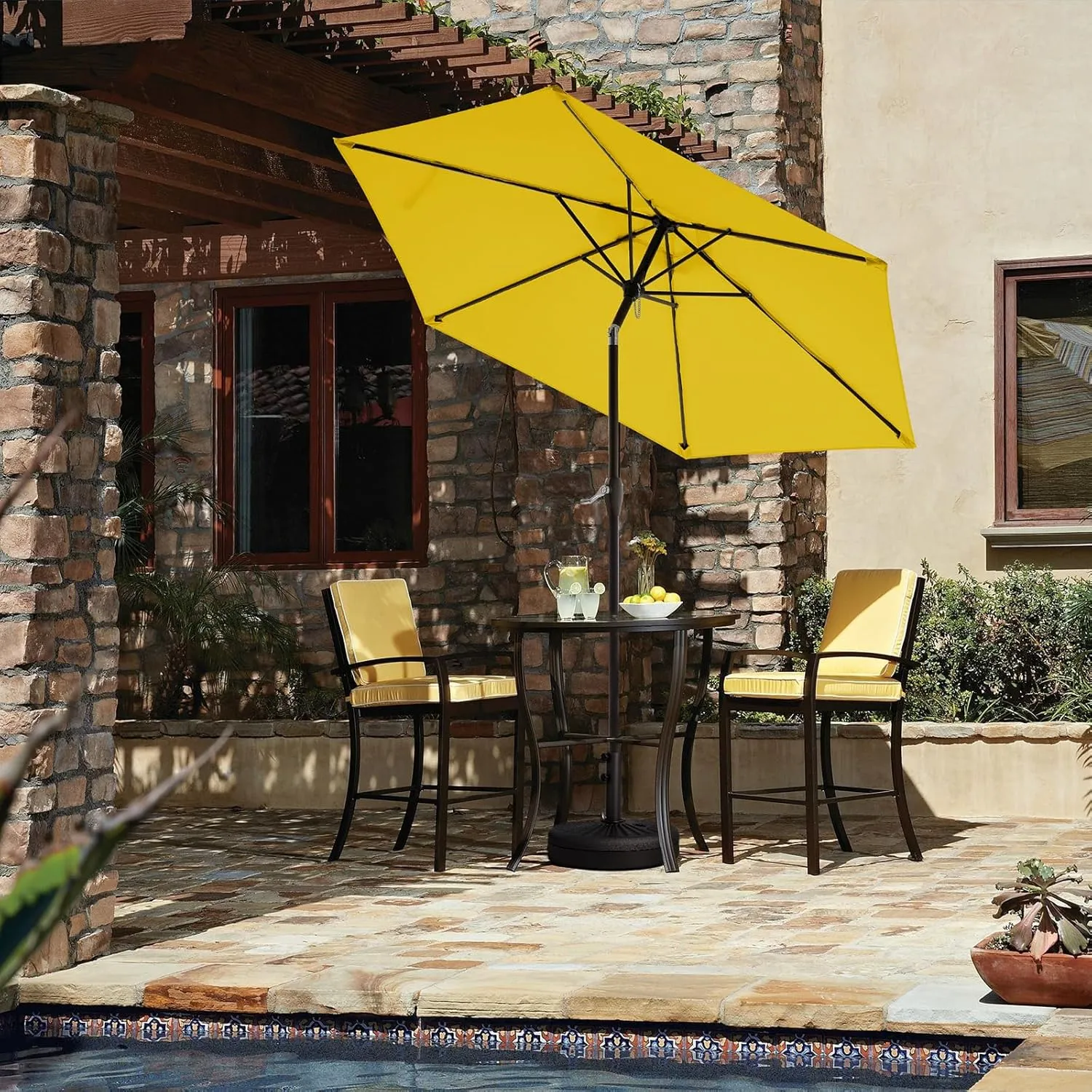 JEAREY 7.5FT Patio Umbrella Market Table Umbrella with 6 Sturdy Ribs, Push Button Tilt/Crank Outdoor Umbrella for Garden, Deck, Backyard, Pool and Beach,Yellow