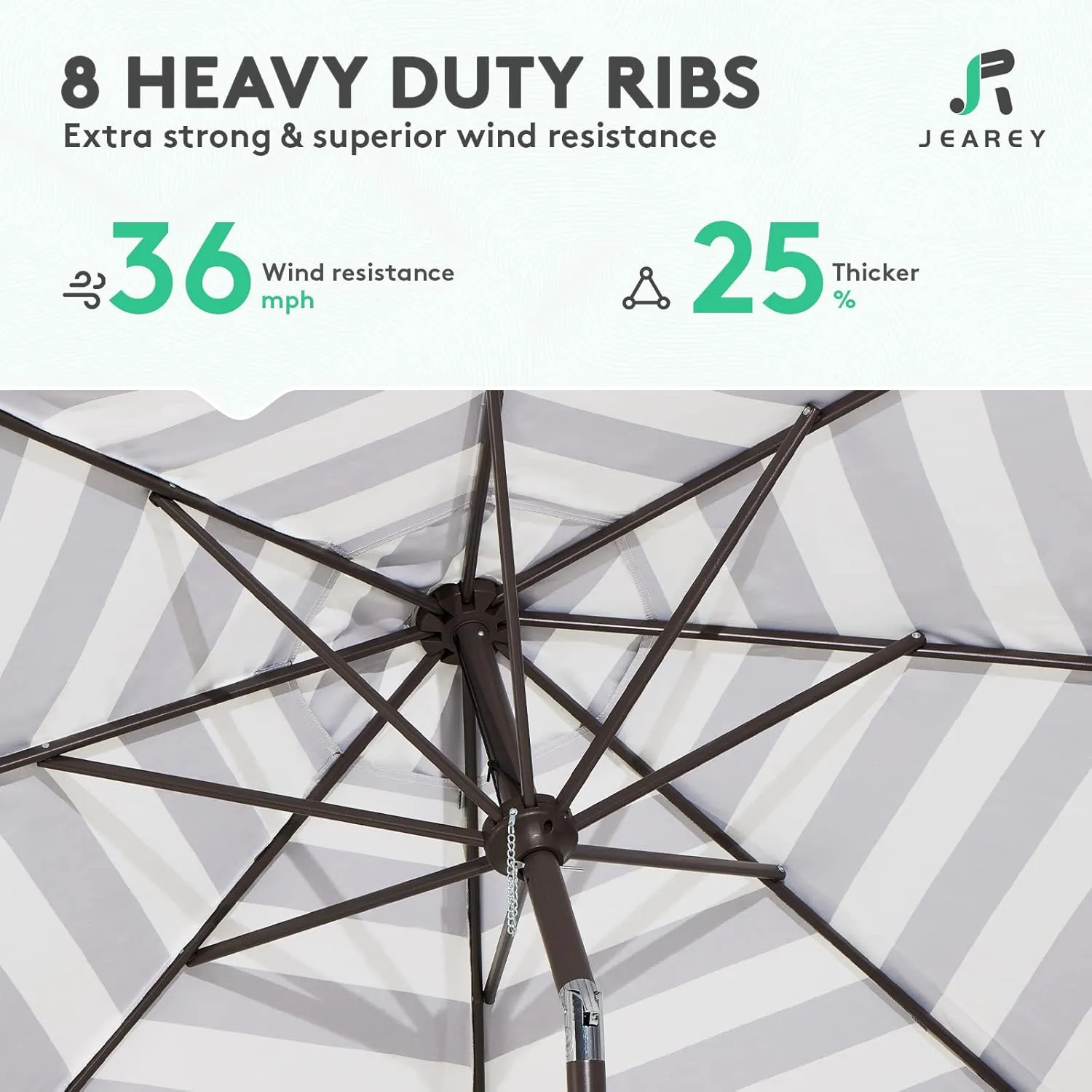 JEAREY 9FT Outdoor Patio Umbrella Outdoor Table Umbrella with Push Button Tilt and Crank, Market Umbrella 8 Sturdy Ribs UV Protection Waterproof for Garden, Deck, Backyard, Pool (Black & White Stripe)