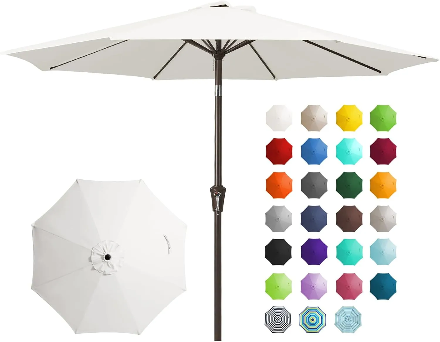JEAREY 9FT Outdoor Patio Umbrella Outdoor Table Umbrella with Push Button Tilt and Crank, Market Umbrella 8 Sturdy Ribs UV Protection Waterproof for Garden, Deck, Backyard, Pool (Creamy-white)