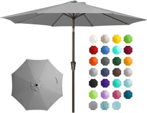 JEAREY 9FT Outdoor Patio Umbrella Outdoor Table Umbrella with Push Button Tilt and Crank, Market Umbrella 8 Sturdy Ribs UV Protection Waterproof for Garden, Deck, Backyard, Pool (Light Gray)