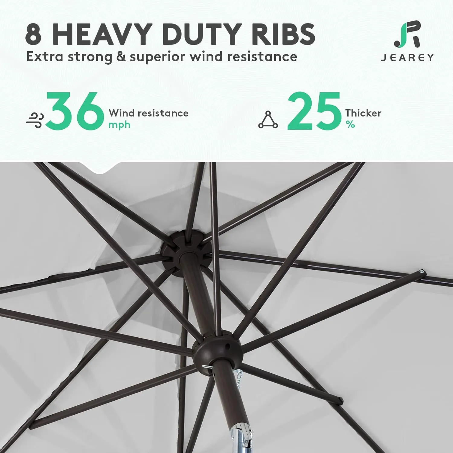 JEAREY 9FT Outdoor Patio Umbrella Outdoor Table Umbrella with Push Button Tilt and Crank, Market Umbrella 8 Sturdy Ribs UV Protection Waterproof for Garden, Deck, Backyard, Pool (Light Gray)
