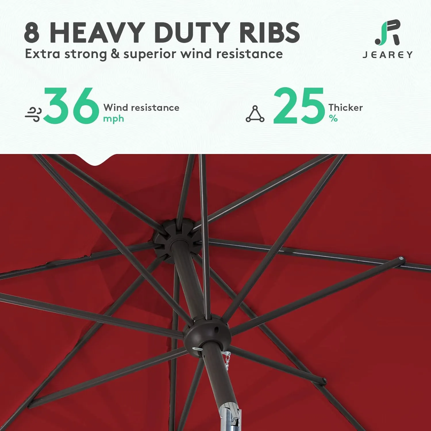 JEAREY 9FT Outdoor Patio Umbrella Outdoor Table Umbrella with Push Button Tilt and Crank, Market Umbrella 8 Sturdy Ribs UV Protection Waterproof for Garden, Deck, Backyard, Pool (Red)