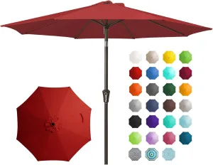 JEAREY 9FT Outdoor Patio Umbrella Outdoor Table Umbrella with Push Button Tilt and Crank, Market Umbrella 8 Sturdy Ribs UV Protection Waterproof for Garden, Deck, Backyard, Pool (Red)