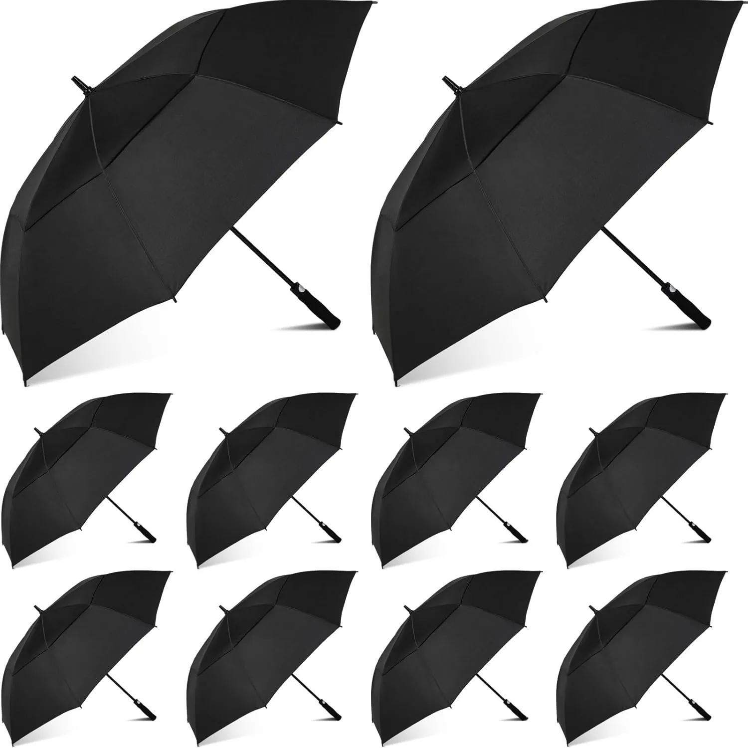 Jexine 10 Pcs Large Automatic Open Golf Umbrella 62 Inch Double Canopy Rain Umbrella Windproof Waterproof Heavy Duty for Men Women Family Travel Sports
