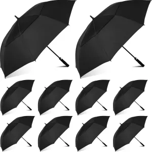 Jexine 10 Pcs Large Automatic Open Golf Umbrella 62 Inch Double Canopy Rain Umbrella Windproof Waterproof Heavy Duty for Men Women Family Travel Sports