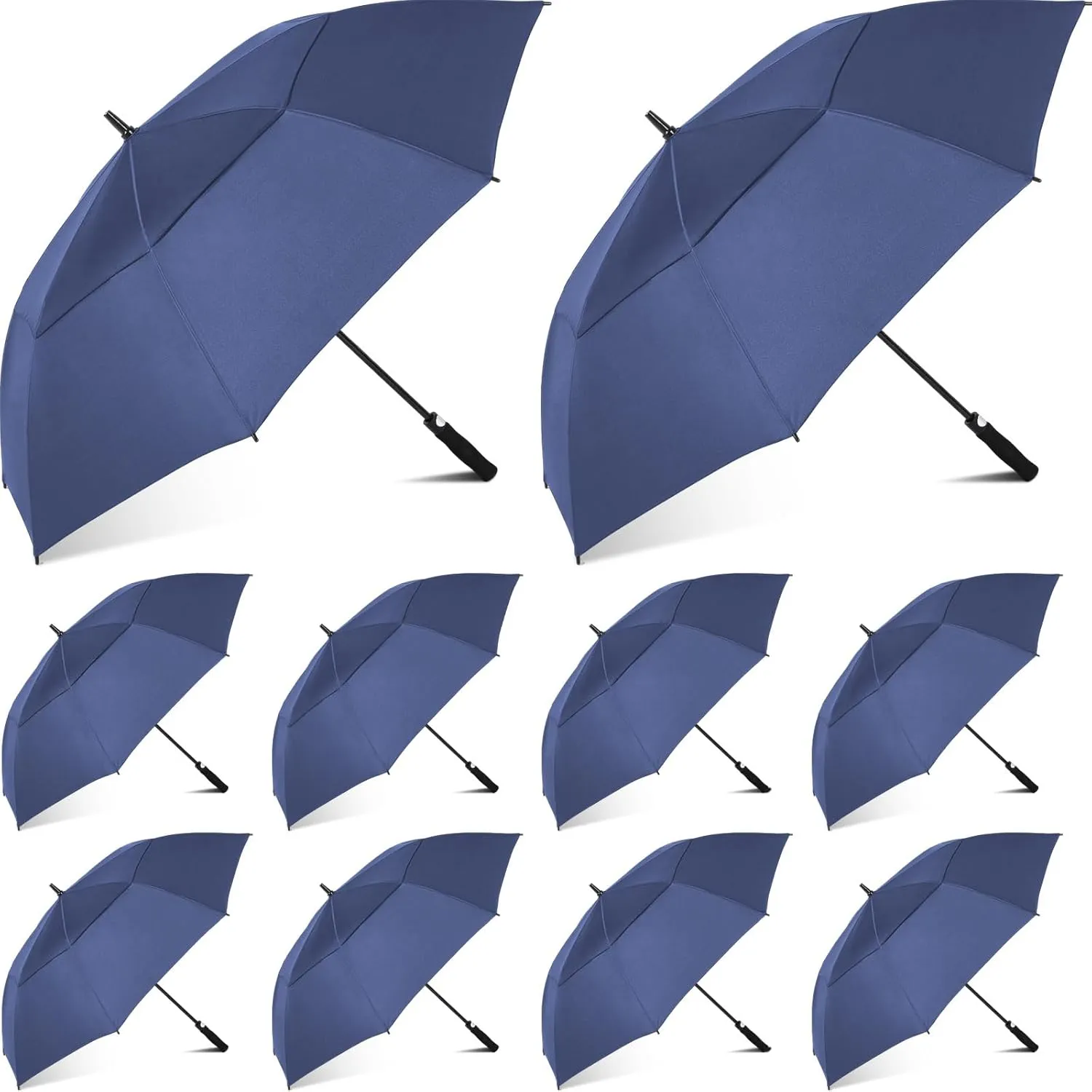 Jexine 10 Pcs Large Automatic Open Golf Umbrella 62 Inch Double Canopy Rain Umbrella Windproof Waterproof Heavy Duty for Men Women Family Travel Sports