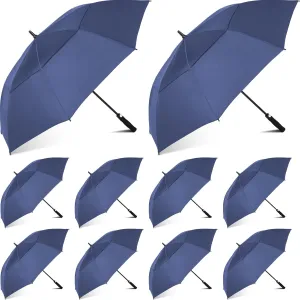 Jexine 10 Pcs Large Automatic Open Golf Umbrella 62 Inch Double Canopy Rain Umbrella Windproof Waterproof Heavy Duty for Men Women Family Travel Sports