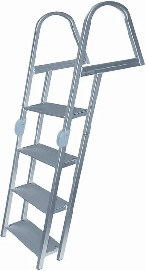 JIF Marine Folding Dock Step Ladder – 4-Step Aluminum Ladder with Angled Anti-Skid Steps, Fold-Up Storage, J-Hook Mounting Hardware Included – 300 lb Capacity