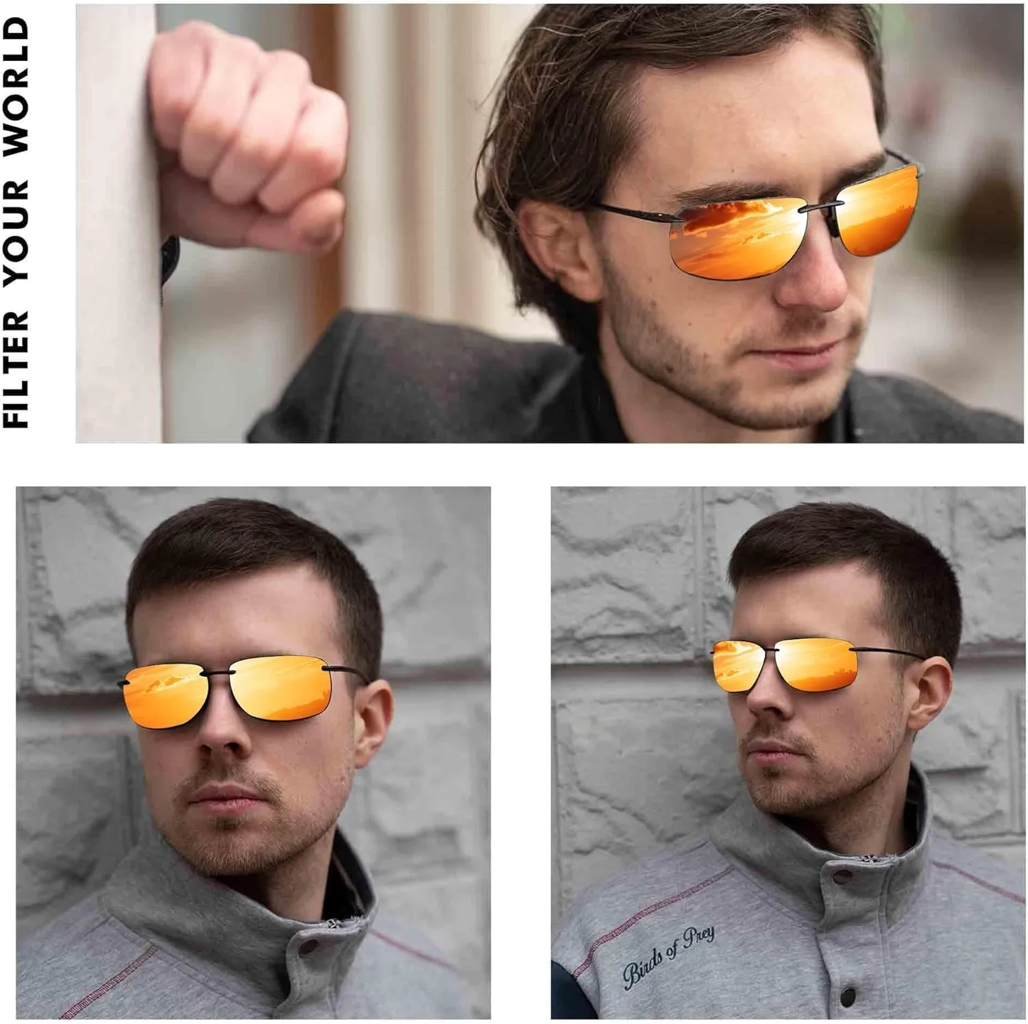 JIM HALO Sport Sunglasses for Men Women TR90 Rimless Frame for Running Fishing Cycling Driving