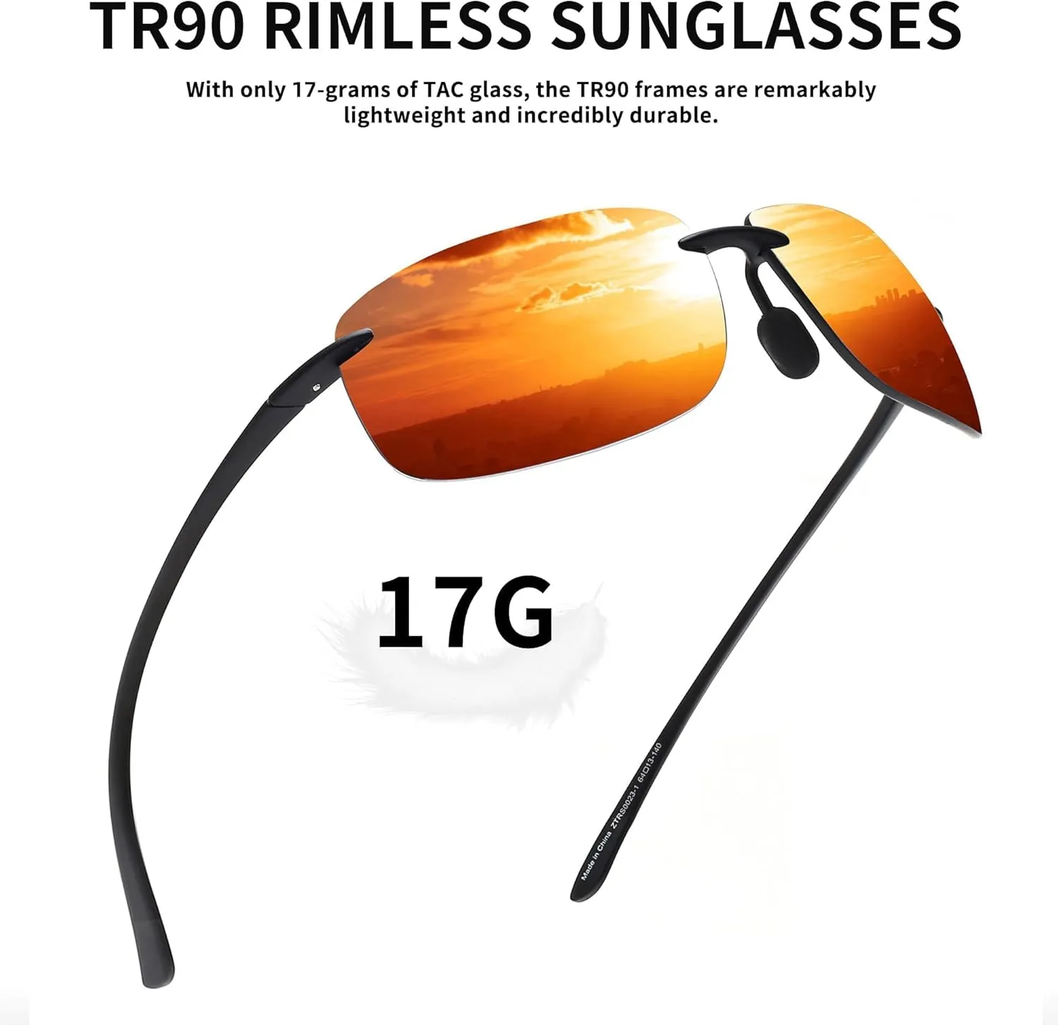 JIM HALO Sport Sunglasses for Men Women TR90 Rimless Frame for Running Fishing Cycling Driving