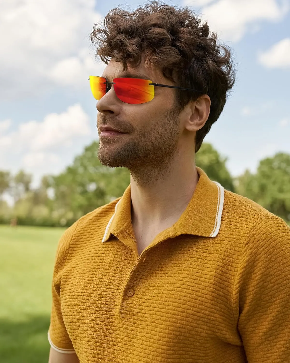 JIM HALO Sport Sunglasses for Men Women TR90 Rimless Frame for Running Fishing Cycling Driving