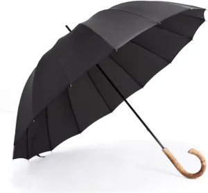 JITEM 16 Ribs Golf Stick Umbrella w/J Wooden Handle Windproof Unbreakable Rain Umbrella Large Canopy Parasol Long Umbrella for 2 Persons