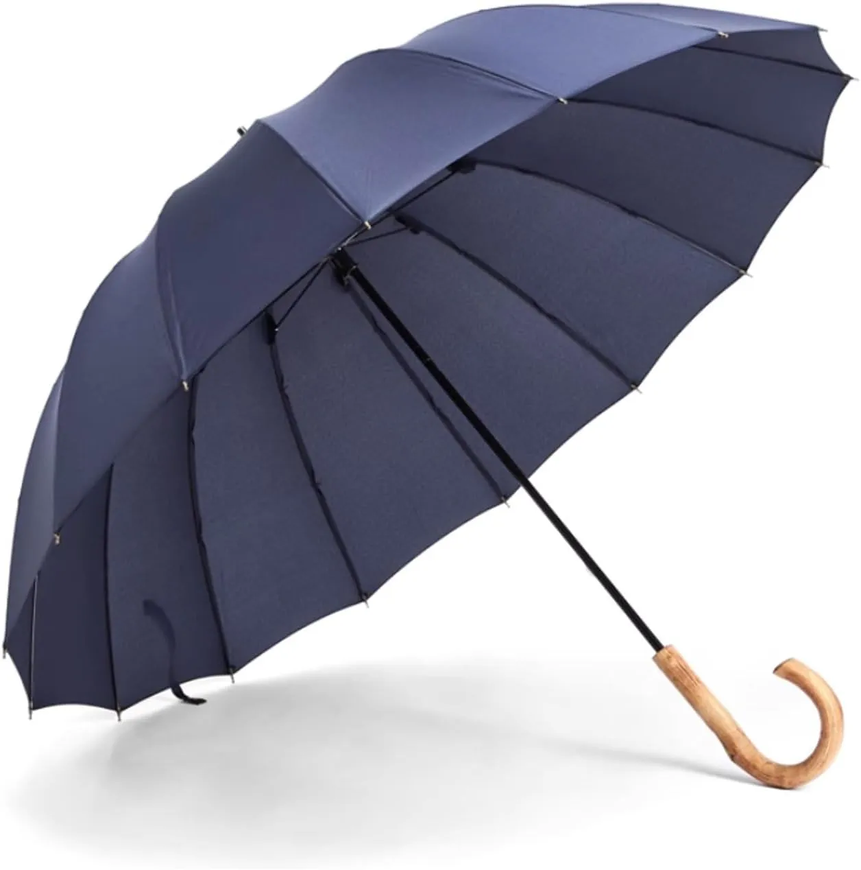 JITEM 16 Ribs Golf Stick Umbrella w/J Wooden Handle Windproof Unbreakable Rain Umbrella Large Canopy Parasol Long Umbrella for 2 Persons