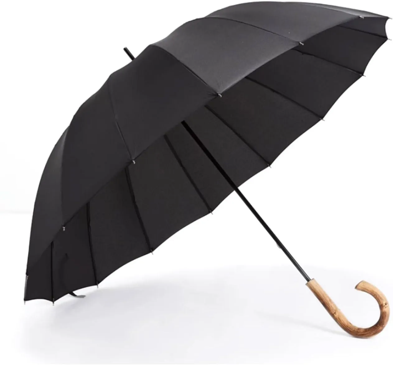 JITEM 16 Ribs Golf Stick Umbrella w/J Wooden Handle Windproof Unbreakable Rain Umbrella Large Canopy Parasol Long Umbrella for 2 Persons